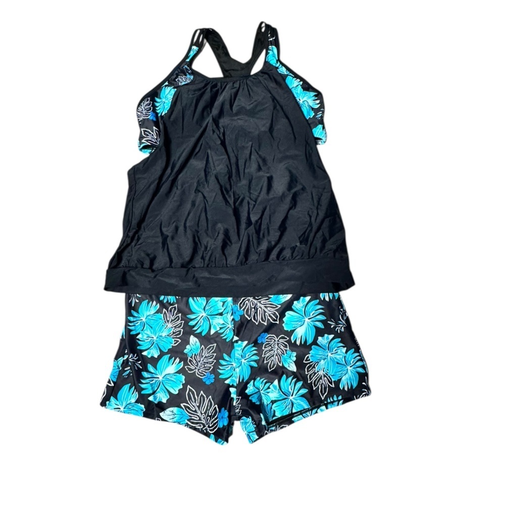 Yonique XXL Tankini Set Skirted Bottom Tropical Floral Modest Swim Resort S18